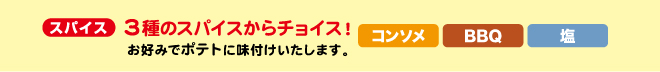 5種のスパイスからチョイス！お好みでポテトに味付けいたします。